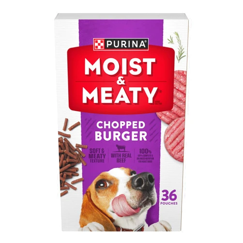 Purina Moist & Meaty Purina Moist and Meaty Dog Food Chopped Burger Soft Dog Food Pouches - 36 ct. Pouch