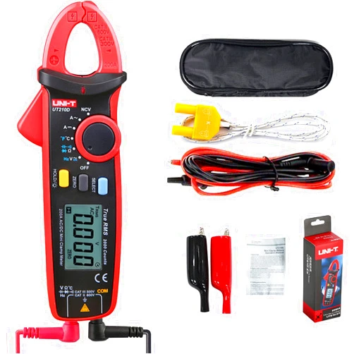 UNI-T UT210D Mini Digital Clamp Meter 200A AC DC Current True RMS Pliers Ammeter Voltage Frequency Temperature Tester Multimeter with Alligator Clip