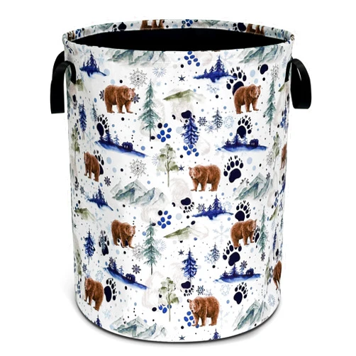 RKYAFFERISMA Bear Laundry Basket Oxford Cloth Bear Paw Forest Animal Laundry Hamper With Handle Foldable Portable Clothes Storage Basket 18.9 X 16.5 Inch Storage Bag For Laundry Room/Bathroom/Bedroom/Dormitories