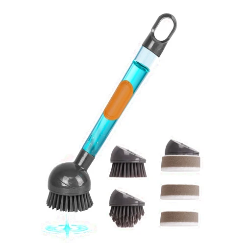 CuLiDing Soap Dispensing Dish Brush Storage Set with 360° Rotating Head, Kitchen Brush with 2 PCS Different Brush Heads & 3 PCS Sponges, Dish Brush Set with Handle for Dishes, Sink, Pans, Pots.