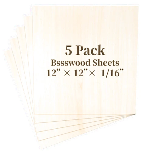 MOWPOG Balsa Wood Sheet, 5 Pack Plywood Sheets, Basswood Sheets 12 X 12 X 1/16 Inch, Unfinished Craft Wood, Thin Wood Boards for Laser Cutting, Engraving, Wood Burning, Crafts