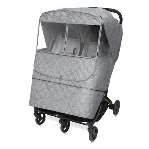 Manito Melange Padded Weather Shield for Twin/Double Strollers, Insulated, Water-Repellent, Thermal Protection for Rain, Snow, Wind & Cold, Fall & Winter (Black Grey)