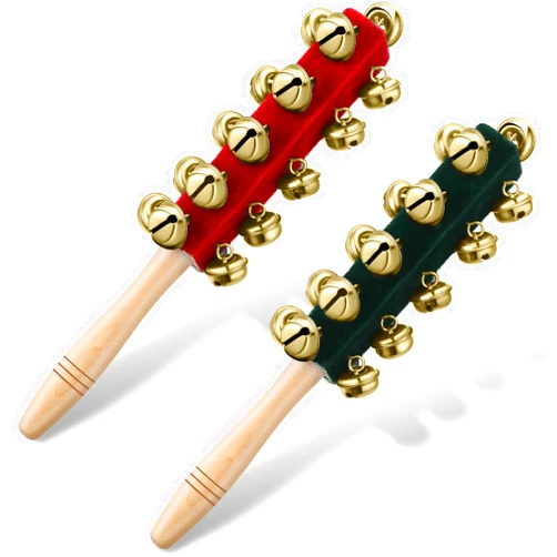 Cindeer 2 Pcs Christmas Hand Sleigh Bells Wooden Handle Jingle Bells Musical Bell Instruments Shaker Rattle Musical Percussion Instrument for Xmas Holiday Wedding Birthday Party Favors (21 Bells)