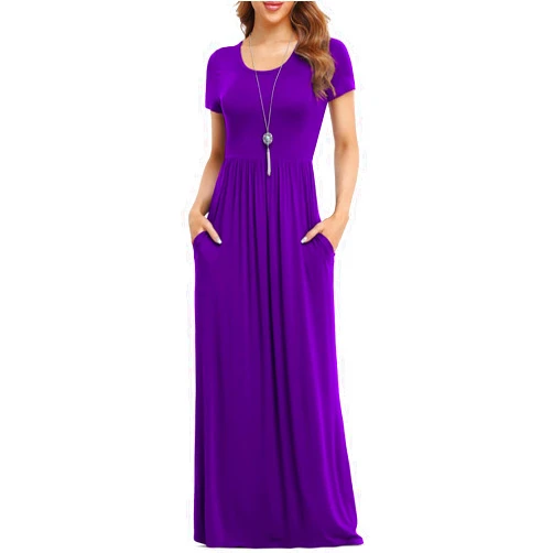 VIISHOW Women's Short Sleeve Loose Plain Maxi Dresses Casual Long Dresses with Pockets