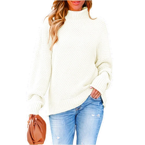 ZESICA Women's Turtleneck Batwing Sleeve Loose Oversized Chunky Knitted Pullover Sweater Jumper Tops