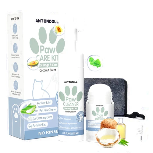ANTONDOLL Dog Paw Care Kit - Paw Cleaner for Dogs Clean Paws No-Rinse Foaming Paw Cleanser for Small Large Dogs & Cats Pet Paw Cleaner Foot Washer with Natural Lick Safe Dog Paw Pad Balm Stick