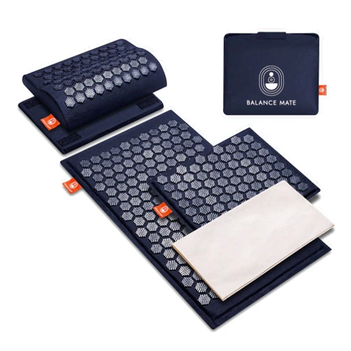 Balance Mate Acupressure Mat & Pillow – Natural Back & Neck Pain Relief, Stress Relief, and Better Sleep Kit (Includes Pillow & Carry Bag, Deep Black).