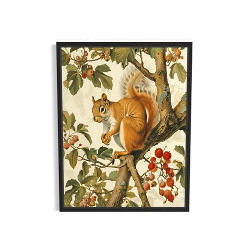 HomeArtPrint Squirrel Vintage Poster Art Print, Retro Poster Decor Nature, Wildlife Wall Decor Artwork Decoration (Squirrel, 18x24 inches (Unframed))