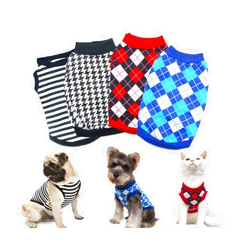 DroolingDog 4 Pack Small Dog Tshirts Boy Striped Dogs Clothes Dog Plaid Shirt Clothes for Boys French Bulldog Clothes Puppy T-Shirt for Small Dogs Boys