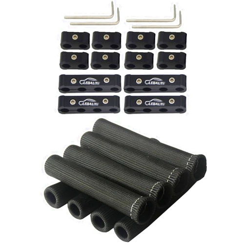 LEDAUT Black 8Cyl Spark Plug Heat Shield Protector and 12pc Engine Spark Plug Wire Separator Insulating Fire Sleeve with Divider Suit for 8mm 9mm 10mm