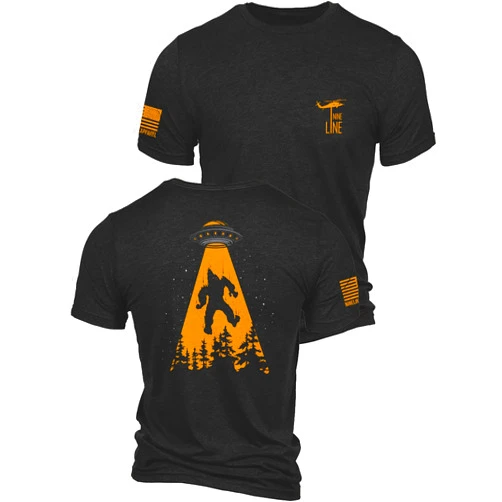 Nine Line Sasquatch UFO Alien Abduction Shirt, Bigfoot Yeti Cryptid Squatch T Shirt for Men, USA Made Triblend Graphic Tee
