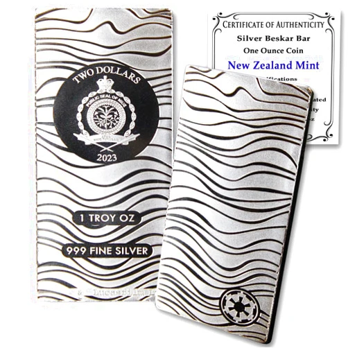 MINT STATE GOLD 2023-1 oz Niue Silver Mandalorian Beskar Bar Coin by The New Zealand Mint Brilliant Uncirculated with Certificate of Authenticity £2 Seller BU
