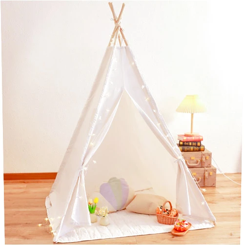 Kimdee Teepee Play Tent for Kids with Padded Mat & Lights & Carry Case Playhouse for Girls Boys(White)