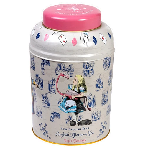 New English Teas Vintage Alice in Wonderland Tea Caddy with 240 English Afternoon Teabags, Pink