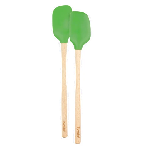Tovolo Flex-Core Wood-Handled Mini Spatula & Spoonula, Kitchen Utensil Set of 2, Heat-Resistant & BPA-Free Silicone Spatula & Spoonula Heads, Safe for Cast Iron & Non-Stick Cookware