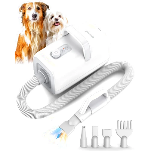 oneisall Dog Dryer for Grooming,4-in-1 Quiet Dog Blow Dryer High Velocity Dog Hair Dryer with Adjustable Airflow Speed&Temperature,with 4 Nozzles&2.7M Long Hose Perfect for Small&Large Dogs