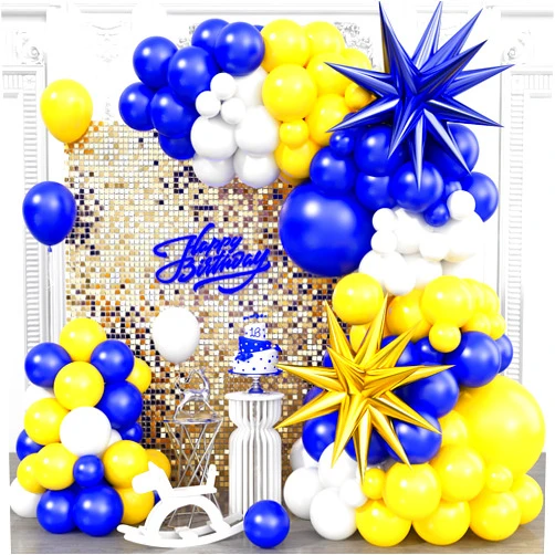 Adorely Blue Yellow Balloon Arch Kit, Royal Blue and Yellow White Balloons Garland Kit with 4D Foil Star Balloons, Yellow Blue Balloon for Baby Shower Anniversary Birthday Wedding Graduation Party Decoration