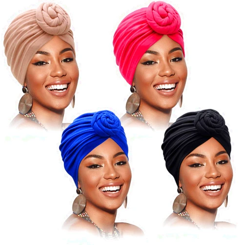 SATINIOR 4 Pieces African Pattern Headwrap Pre-Tied Bonnet Turban Knot Beanie Cap Headwrap Hat
