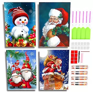 STARART Santa Claus Christmas Diamond Painting Kits for Adults and Kids, Round Full Drill DIY Diamond Art with Enough Tools Perfect for Christmas Decorations(4 Pack, 12 x 16 inch)