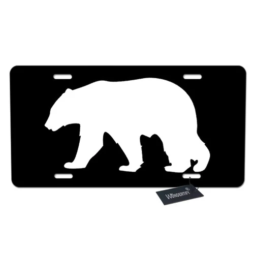 Wondertify License Plate Bear Walking on The Black Background Decorative Car Front License Plate,Vanity Tag,Metal Car Plate,Aluminum Novelty License Plate for Men/Women Car,6 X 12 Inch