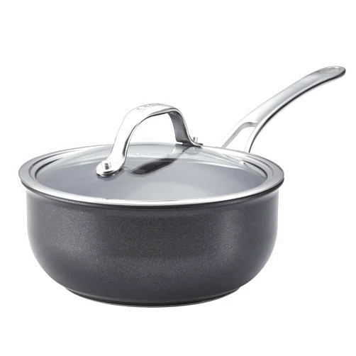 Anolon X SearTech Aluminum Nonstick Cookware Saucier with Lid, 2.5 Quart, Super Dark Gray