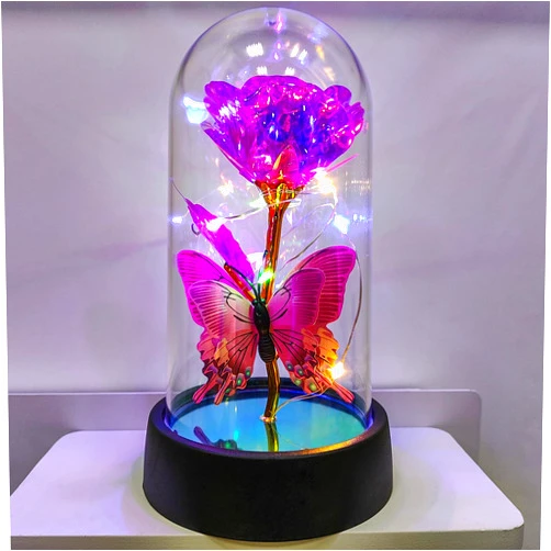 JZILU Forever Rose for Women Mom Wife,Mothers Day Forever Rose Gift Ideas,Galaxy Rose Flower Light Up in Glass Dome, Eternal Roses Birthday Butterfly Gifts for Women