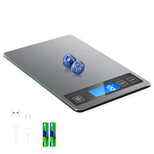 COZYAGE Rechargeable Kitchen Scale, COZYAGE 33lb Kitchen Scale for Cooking/Baking/Diet, Digital Food Scale with 5 Units, 1g/0.1oz Precise Graduation, Large LCD Screen (Grey)