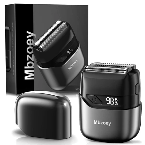 Mbzoey Electric Foil Shavers for Men, Mini Electric Razor, Compact Face Shaver, IPX7 Waterproof Wet Dry Cordless Razor, LED Display, USB-C Fast Rechargeable