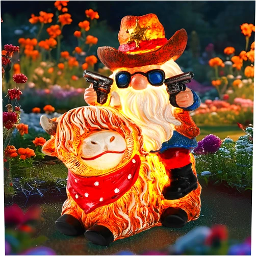 QZZP Solar Highland Cow Gnome Statue with Replaceable Battery Box - Hand-Painted Resin Outdoor Decor for Garden, Patio - Unique Birthday Gifts for Grandma & Women
