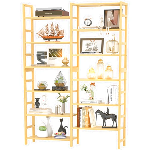 Homykic Double Wide Bamboo Bookshelf, 6-Tier Large Open Bookcase with 12 Display Shelves, 6ft Tall Freestanding Book Shelf for Home Office, Bedroom, Living Room, Plants, Natural