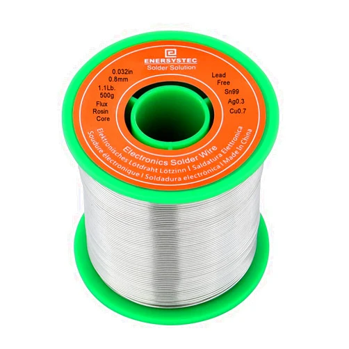 ENERSYSTEC Lead Free Solder Wire Rosin Core Flux 2.5% Flow 0.032in 0.8mm Electric Solder 1.1lb. 500g No Lead Electrical Soldering Wire Sn99 Ag0.3 Cu0.7 for Electronics Soldering