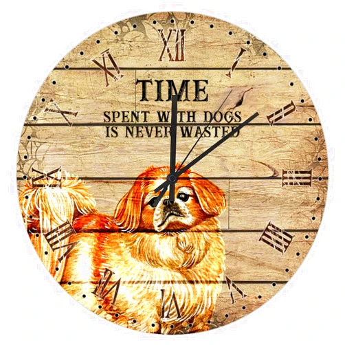 WengBeauty 15 Inch Dog Clock Time Spent with Dogs is Never Wasted Clock Silent Non Ticking Wood Clock Round Decorative Clock for Home Office Living Room Farmhouse Bedroom