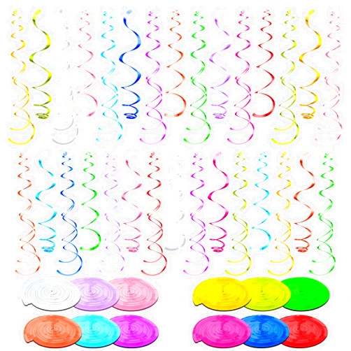 Yuxung 36 Pcs Hanging Swirl Party Decorations Plastic Streamer Swirls Spiral Party Decorations for Ceiling Birthday Wedding Baby Shower Graduation(Multicolored)