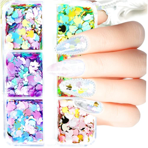 Kistreao Bunny Nail Art Glitter Sequin Nail Art Supplies Easter Nail 3D Holographic Rabbit Flake Sparky Metallic Bunny Shaped Design Easter Day Decoration DIY Accessories for Women Girl