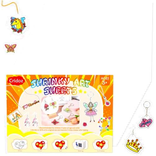 Cridoz Shrinky Art Paper Sheets, Cridoz 36Pcs Shrink Plastic Art Paper Shrink Plastic Film for Keychains and Creative Art Craft Marking