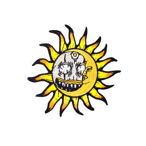 DOMINR Sun Embroidery Patch DIY Punk Skull Embroidery Fabric Patch Skull Face Sun Flower with Back Patch Adhesive for Denim Jacket Shirts Backpacks