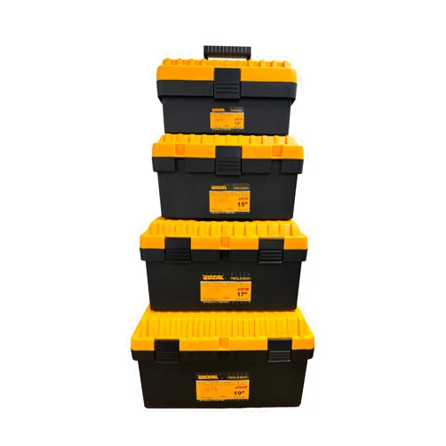 Wiselifetech Tool Box Set of 4, Large Plastic Tool Box Waterproof with Organizer Tray, Heavy Duty Stackable Toolbox Storage Case Portable Tool Box (Black & Yellow, 13/15/17/19 in)