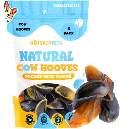 Hotspot pets Full-Size Cow Hooves for Dogs | (5 Pack) All-Natural Long Lasting Dog Chews | Made from Grass Fed Cattle | Tasty Treat for Oral Hygiene | Fantastic Alternative for Rawhide and Bully Sticks