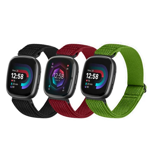 VNDAPT Elastic Band Compatible with Fitbit Versa 4/Versa 3/Fitbit Sense 2/Sense, 3 Pack Sport Watch Straps Asjustable Stretchy Replacement Wristband for Fitbit Versa 4/Versa 3/Sense 2/Sense Women Men