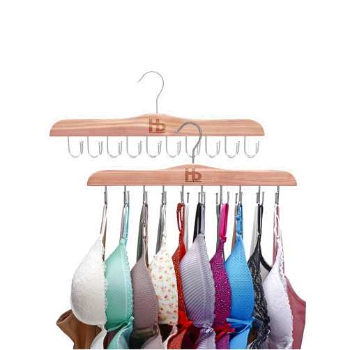 Haven Besties Bra Hanger and Bra Organizer for Closet – Tank Top Hanger Space Saving for House, Dorm, Apartment - Foldable Wooden Bra Hangers for Closet Organizer - 20 Hanger Hook - Cedar Hanger, Natural, 2 Pack