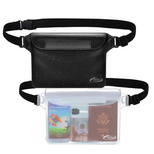 AiRunTech Waterproof Pouch with Waist Strap (2 Pack) | Beach Accessories Best Way to Keep Your Phone and Valuables Safe and Dry | Perfect for Boating Swimming Snorkeling Kayaking Beach Pool Water Park