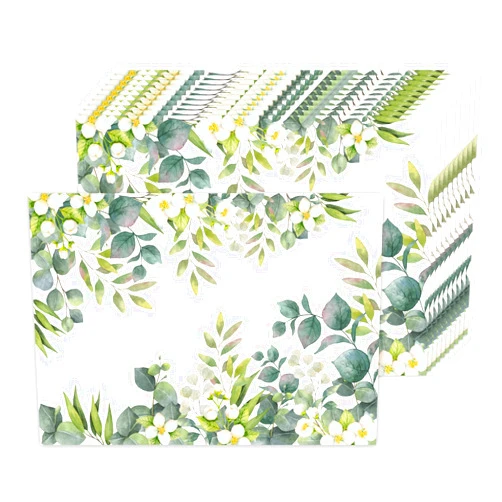 CHAROUP 50PCS Spring Green Leaves Placemats Disposable Paper Place Mats, 16x11 Inch Green Plants Table Mats for Seasonal Summer Wedding Party Kitchen Dining Decoration