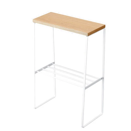 Yamazaki Home Narrow Living Room End Table - Slim Side Storage Shelf Stand Furniture Metal and Wood Modern Skinny Accent Table Steel + WoodWhite