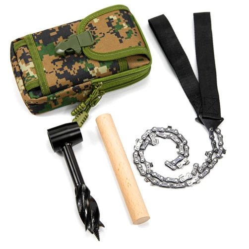 XPECIAL Survival Settlers Tool Set, Bushcraft Hand Auger Wrench with Pocket Chainsaw, Bushcraft Gear and Equipment Scotch Eye Wood Drill Peg and Manual Hole Maker Multitool for Camping, Bushcrafting