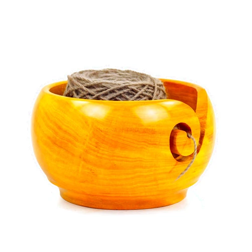 Nagina International Yellow Teak Wood Crafted Premium Portable Light Weight Knitting & Crochet Yarn Bowl | Stitch Accessories & Storage (Large)