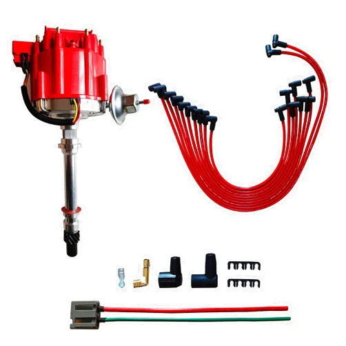 MAS Performance HEI Distributor with Red Cap and Wiring Kit including 65K Coil Compatible with Chevy 305-454 Chevrolet C10 GMC SBC BBC 350-400 4.3L 5.0L 5.7L 6.6L 7.4L