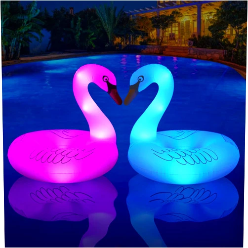 FlyfreeU Solar Powered Inflatable Swan Pool Floats with Lights, LED RGB Color Changing Light Up Pool Floats Adult, 42'' Large Swan Pool Floaties, Lake Floats Summer Pool Raft Lounge for Adults - 2 PCS