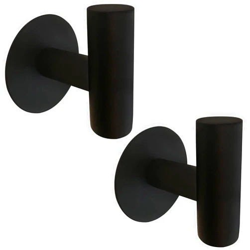 Biomoty Matte Black Adhesive Wall Hooks 2 Packs, Heavy Duty Sticky Towel Hooks for Bathroom Kitchen Door, Wall Mounted Stick on Hook for Coat Towels Keys Robe (Black)