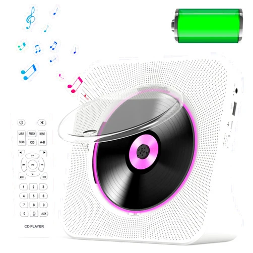 KOVCDVI CD Player Portable Desktop Bluetooth 4000mAh with Speakers CD Players for Home Support CD Bluetooth FM Radio Timer USB AUX Headphone with Remote LED Display