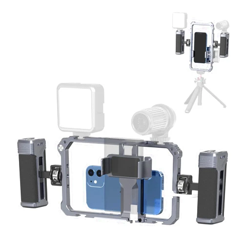 ULANZI Universal Phone Video Rig Kit with Handles, Aluminum Handheld Stabilizer Phone Video Filmmaking Grip for Video Maker Videographer with Cold Shoe for iPhone 14 13 Mini Pro Max 8 Plus